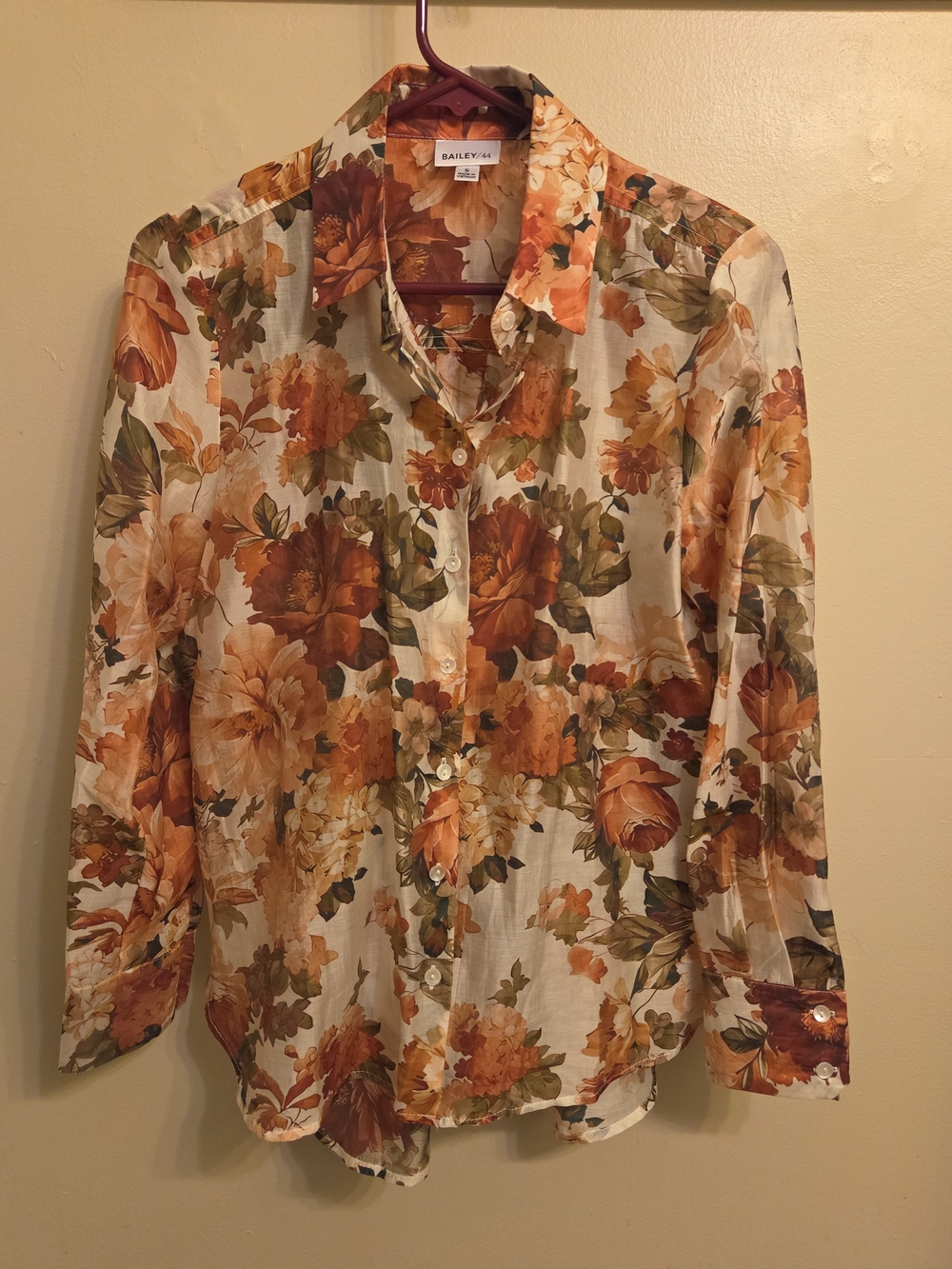 Bailey 44 Earthy Boho Cottagecore Floral Fall Button Down Blouse Small Lyocell